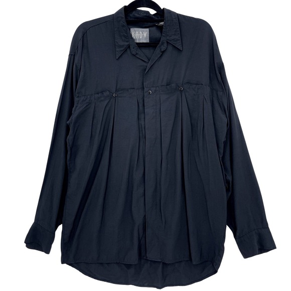 K.A.D. Clothing Company Other - Vintage 90s Black Square Button Down Shirt L Pleated Front Long Sleeve